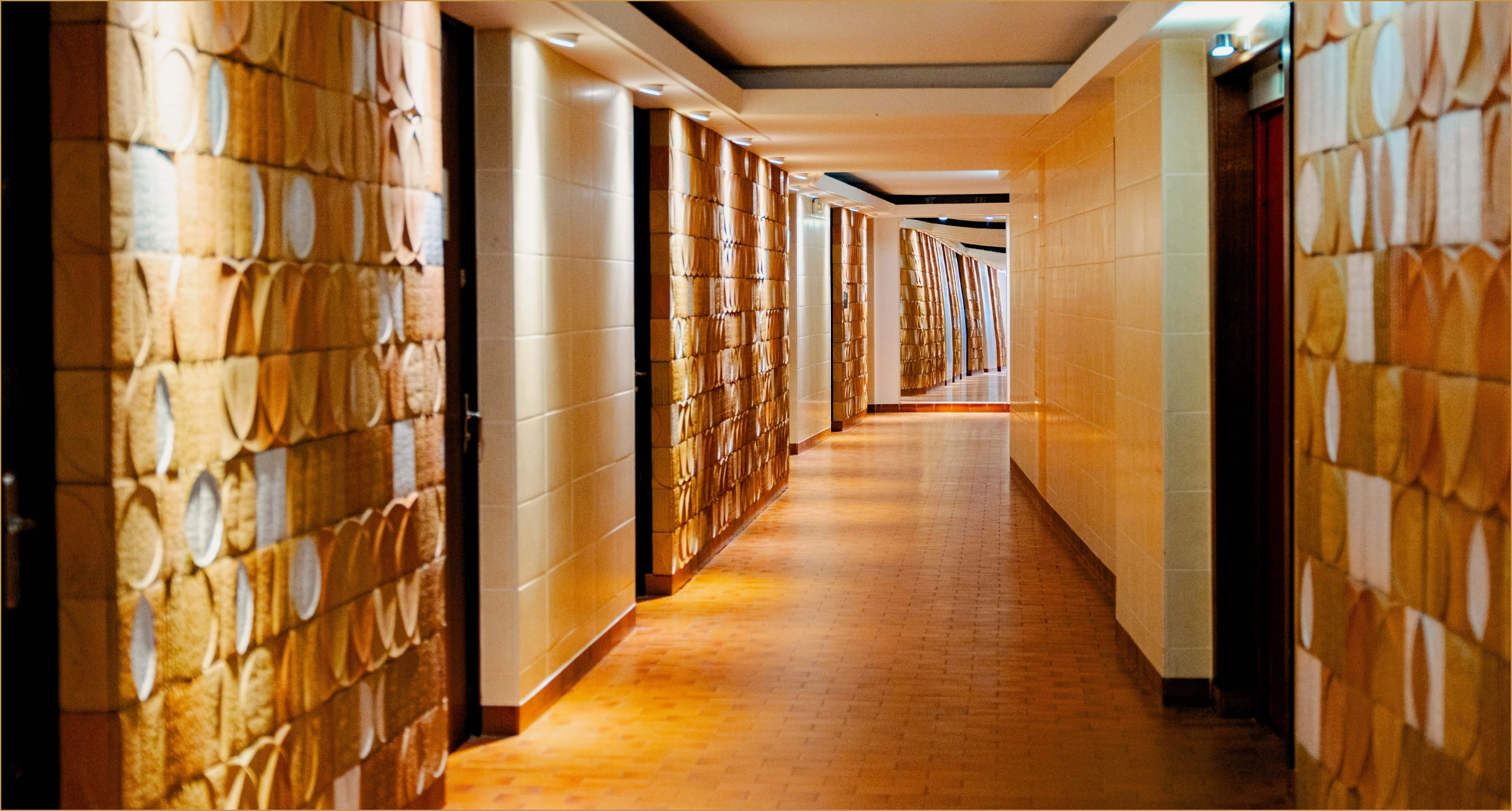 Couloir d’entrée du cabinet dentaire Escudier, habillé de bois